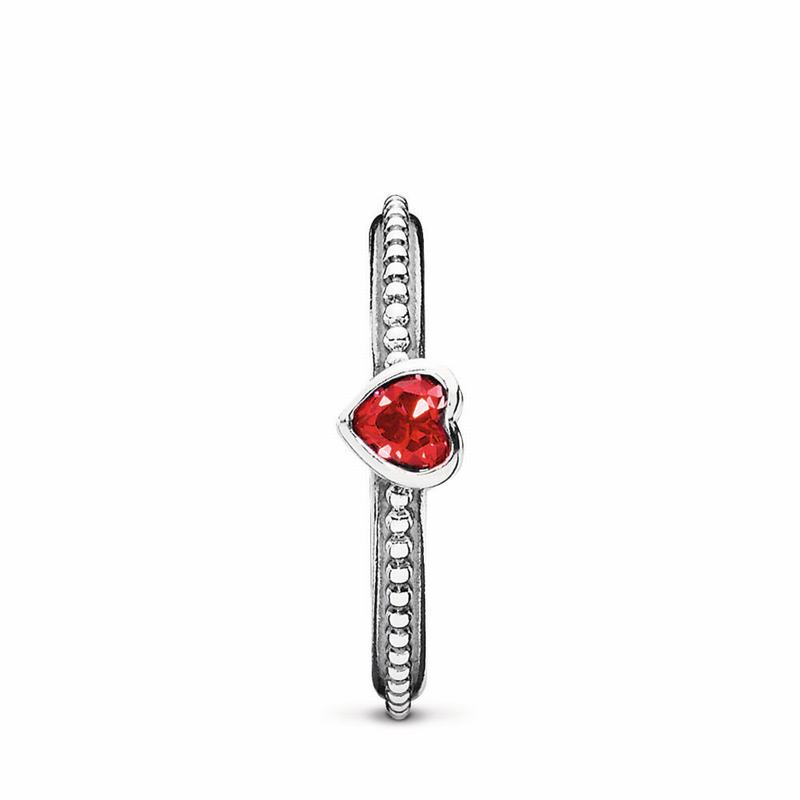 Pandora One Love Stackable Ring Ireland - Sterling Silver/Red/Synthetic Ruby - 360147LOM